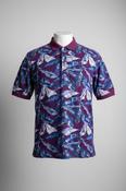 Vintage purple floral print short sleeve polo shirt in M|L25 W22|SKU 4380 image