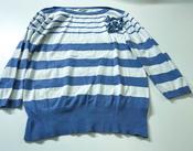 Women's y2k //text.. blue &amp; white stripe top in L| L23 W20| SKU 3982 image