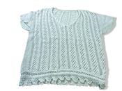 Vintage women's white crochet short sleeve V-neck top in L/XL|L27 W21| SKU 4002 image
