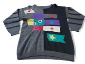 Vintage women's 90's colorful geometric print grey sweater in M|L29 W20|SKU 4020 image