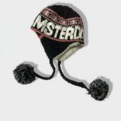 Vintage Amsterdam Braided Womens Earflap Beanie black &amp; white Pompom Hat| SKU 6344 image
