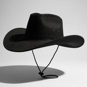 Vintage Cowboy Cowgirl Hat Whipstitched Felt Chin Strap Black Faux Suede SKU6781 image