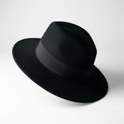 Vintage Unisex Hermani Black felt fedora hat with silver logo hat  sku 6816