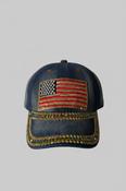 Vintage Women's Denim Baseball Cap with Rhinestone American Flag - Blue