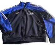 Vintage men Adidas Rad sport blue black colorblock full zip track top in M|L27 W20 image