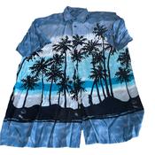 Vintage men Identic blue floral beach hawaii short sleeve shirt in L/XL|L33W21|SKU 6447 image