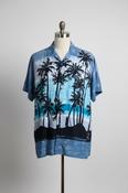 Vintage men Identic blue floral beach hawaii short sleeve shirt in L/XL|L33W21|SKU 6447 image
