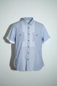 Vintage men River Island grey stripe double pocket short sleeve quality shirt in L|L34 W24|SKU 6604 image