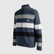 Vintage men Sel blue navy multi stripe high neck knitted full zip sweater in L|SKU 5731 image