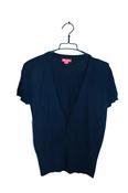 Vintage women Monsoon navy blue V-neck button down short sleeve sweater UK 14|L25 W20|SKU 6592 image