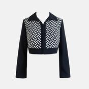 Vintage women Perceptions black &amp; white geometric cropped full zip jacket size 12|L18 W14|SKU 6465 image