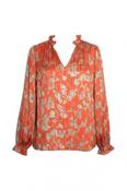 Vintage women Rowen Avenue V-neck orange floral print long sleeve blouse in M|L26 W19|SKU 6645 image