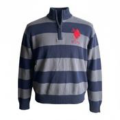 Vintage women US Polo Assn 1/4 zip grey navy stripe sweatshirt size 14/16|SKU 5652 image