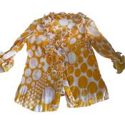 Vintage women yellow geometric ruffle neck linen blouse in M|L26 W16|SKU 6452