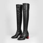 Vintage y2k womens black high knee pointed toe leather boot image