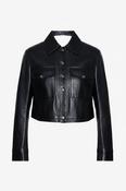 Women black Flap pocket genuine leather biker crop button down jacket M/L|L21W18|SKU 6698 image
