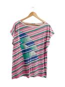 Vintage pierre cardin horizontal stripe pink women tshirt size XXL image
