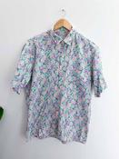 Vintage purple floral patterned mens short sleeve shirt size S image
