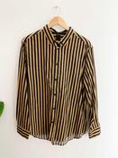 Vintage H&amp;M black and yellow stripped mens long sleeve shirt size L image