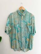 Vintage spurt green abstract patterned men short sleeve large shirt image