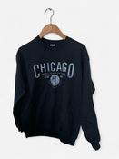 black Chicago Illinois graphic print crew-neck sweatshirt made from a cotton blend. image