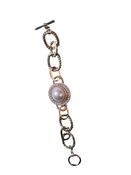 GOAH Gold plated women's hand chain with white ball pendant