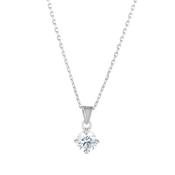 Sterling Silver CZ Claw Set Solitaire 6mm Pendant Necklace