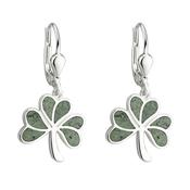 Sterling Silver &amp; Connemara Marble Shamrock Drop Earrings