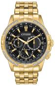 Calendrier Diamond 44mm Black Dial Eco-Drive Gold Tone Stainless Steel Bracelet Watch image