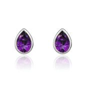 9k White Gold Pear Amethyst Stud Earrings