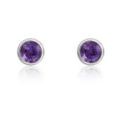 9k White Gold Amethyst Rubover Stud Earrings