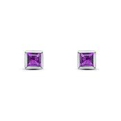 9k White Gold Square Amethyst Rubover Stud Earrings