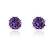9k White Gold Round Amethyst Rubover Stud Earrings