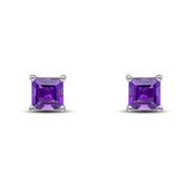 9k White Gold Square Amethyst Claw Stud Earrings