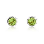 9k White Gold Round Cut Peridot Rubover Stud Earrings - 4mm image