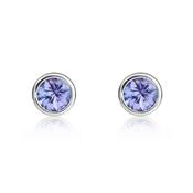 9k White Gold Round Tanzanite Rubover Stud Earrings - 4mm image