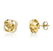 9k Yellow Gold Ribbon Double Thread Loop Knot Stud Earrings