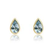 9k Yellow Gold Pear Shaped Aquamarine Rubover Stud Earrings image