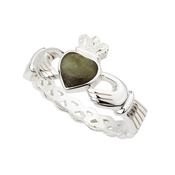 Solvar Sterling Silver &amp; Connemara Marble Weaved Claddagh Ring