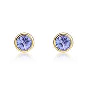 9k Yellow Gold Round Tanzanite Stud Earrings – 4mm image