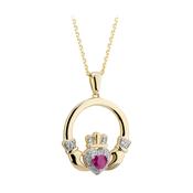 Solvar 14ct Yellow Gold Diamond &amp; Ruby Claddagh Pendant image