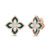 Princess Flower 18k Gold Jade Malachite &amp; Diamond Earrings image