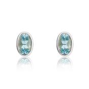 9k White Gold Oval Aquamarine Rubover Stud Earrings
