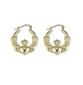 Solvar 9ct Yellow Gold Small Claddagh Hoop Creole Earrings image