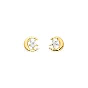 9k Yellow Gold CZ Star in Moon Earrings
