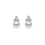 18k White Gold Trend Freshwater Pearl and Mini Diamond Motif Stud Earrings image