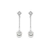 18k White Gold Trend Freshwater Pearl and Diamond Motif Chain Drop Earrings image