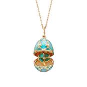 Faberge Palais Tsarskoye Selo Turquoise Guilloche Diamond Clover Surprise Locket