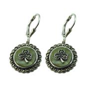 Sterling Silver, Marcasite &amp; Connemara Marble Trinity Knot Drop Earrings image
