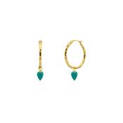 Yellow Gold Relic Gemstone Turquoise Hoop Earrings image